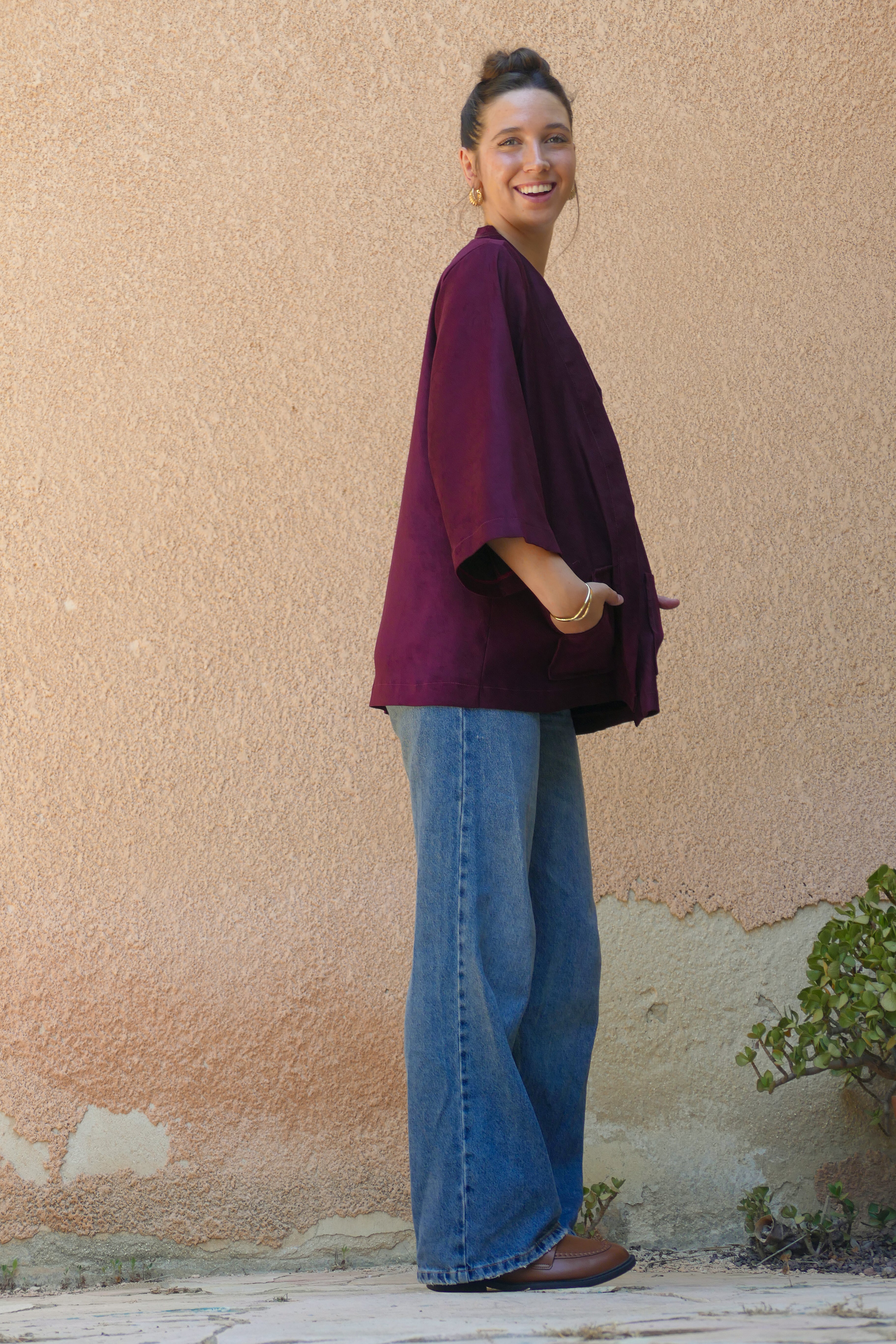 ג'קט נולה - קימונו דמוי זמש