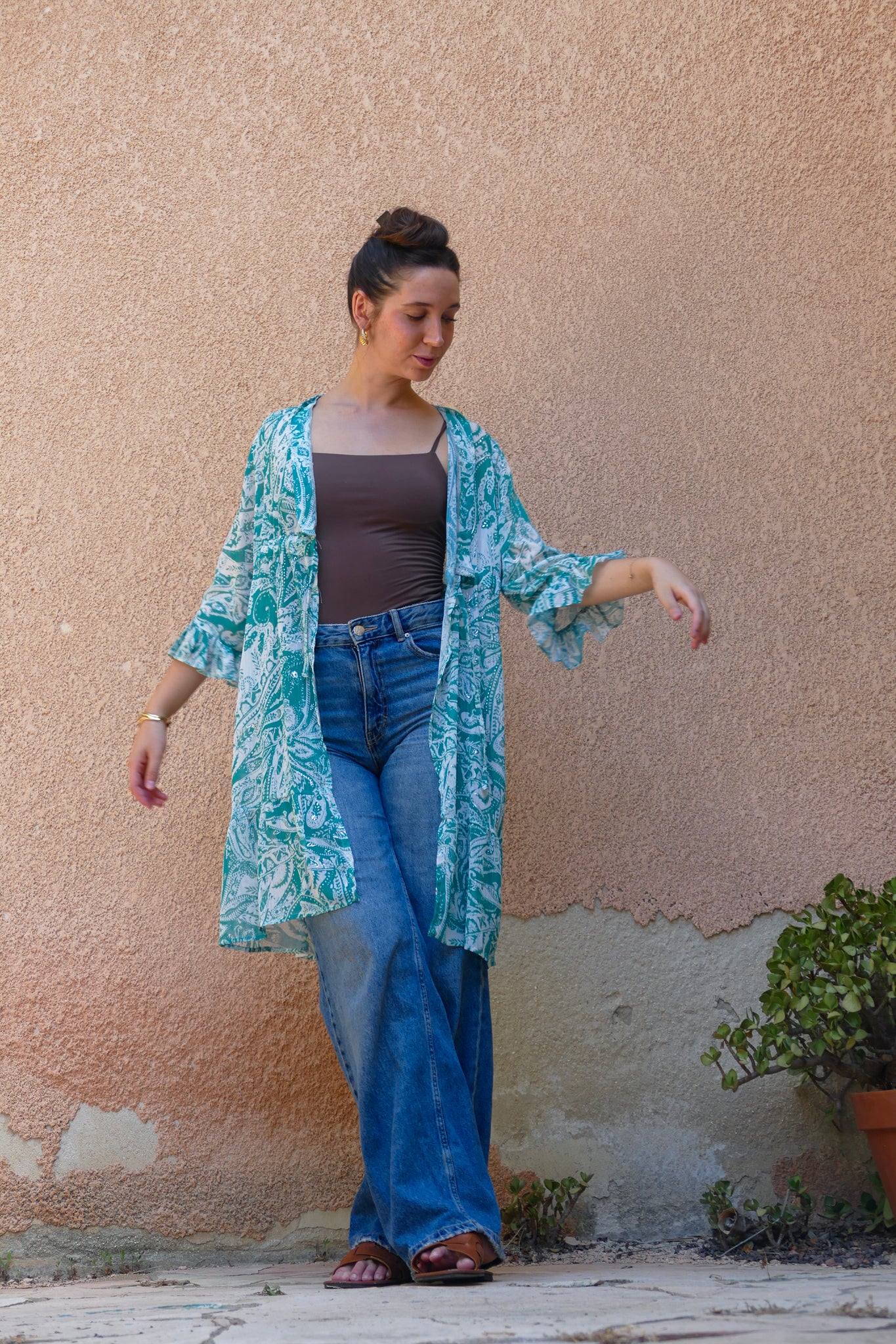 Turquoise chiffone kimono cover "Atacama Breeze"