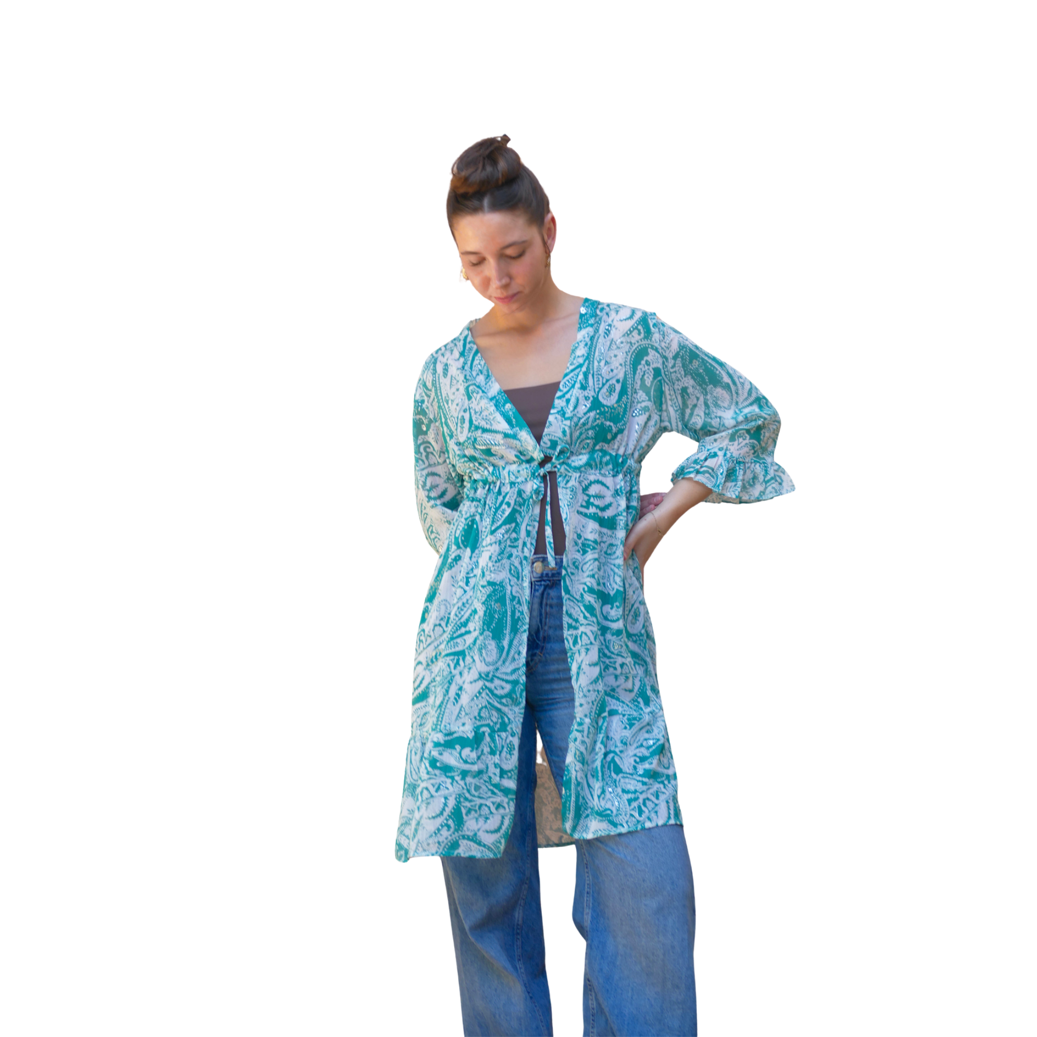 Turquoise chiffone kimono cover "Atacama Breeze"