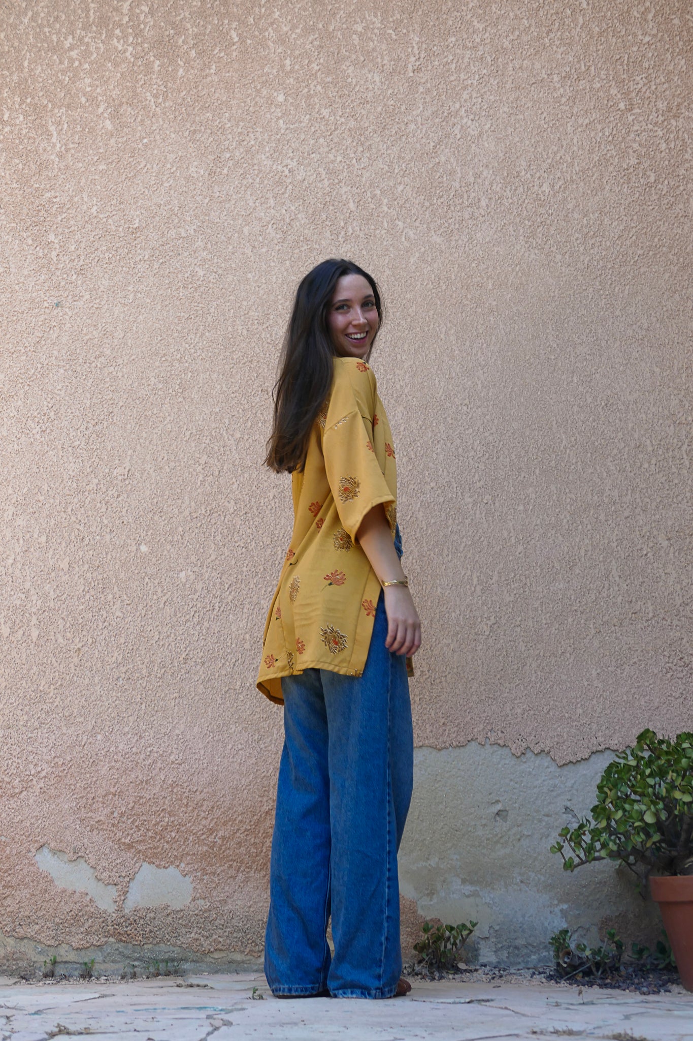 Desert Flowers Mustard Kimono