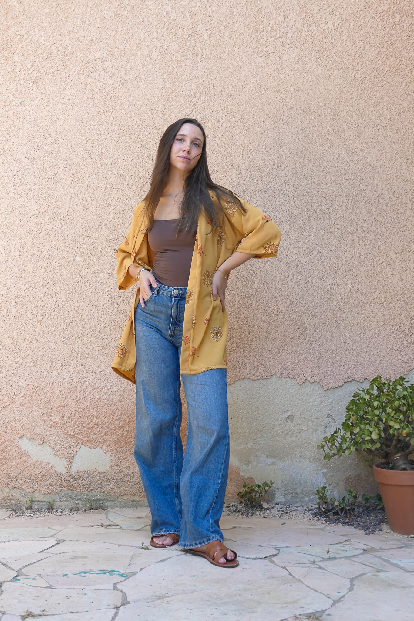 Desert Flowers Mustard Kimono