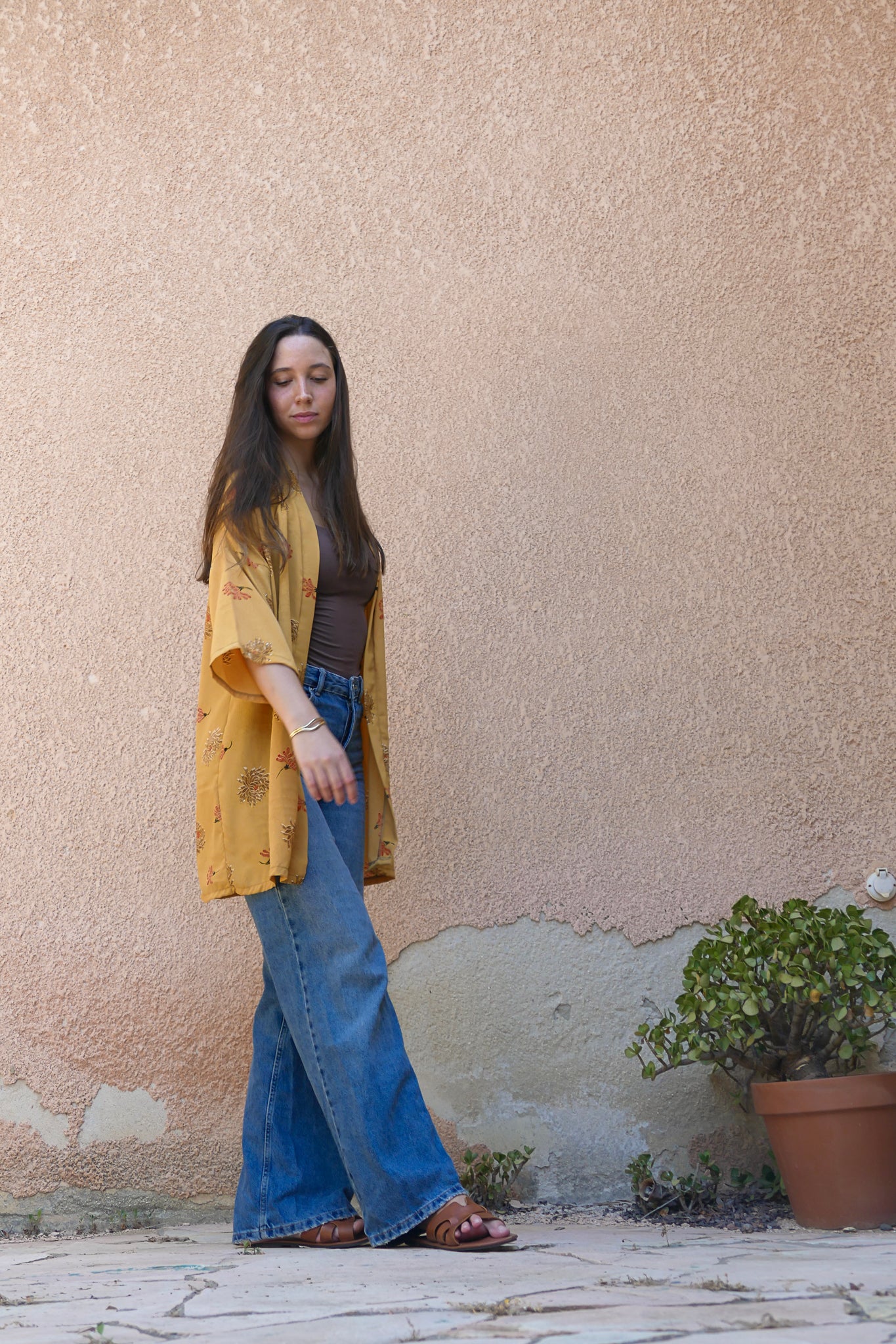 Desert Flowers Mustard Kimono