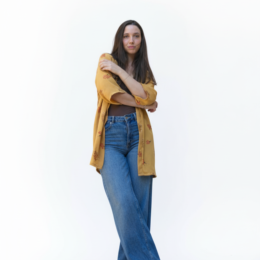 Mustard floral kimono