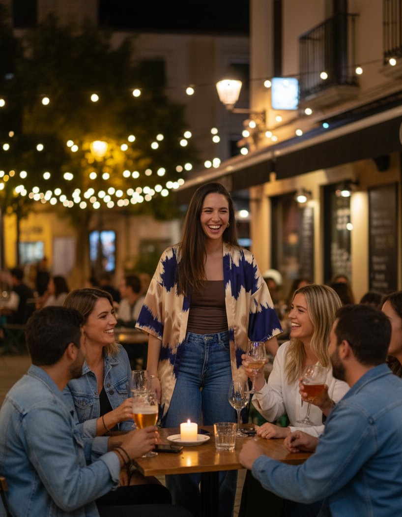 Blue and Beige Satin Kimono