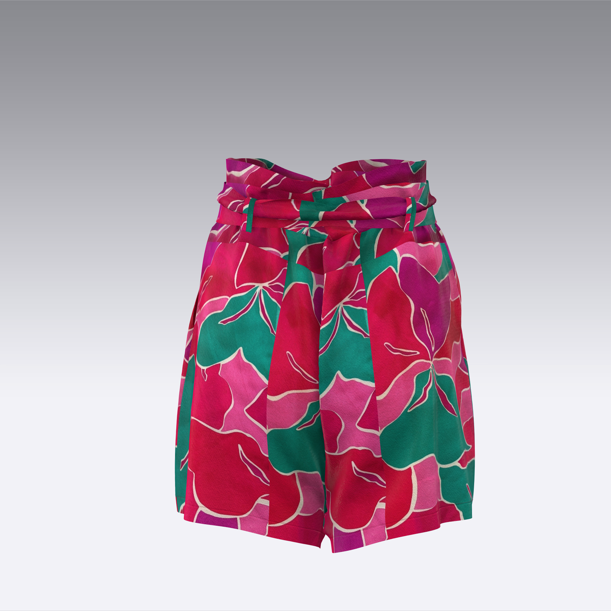 Floral Pink Sateen Paperbag Shorts