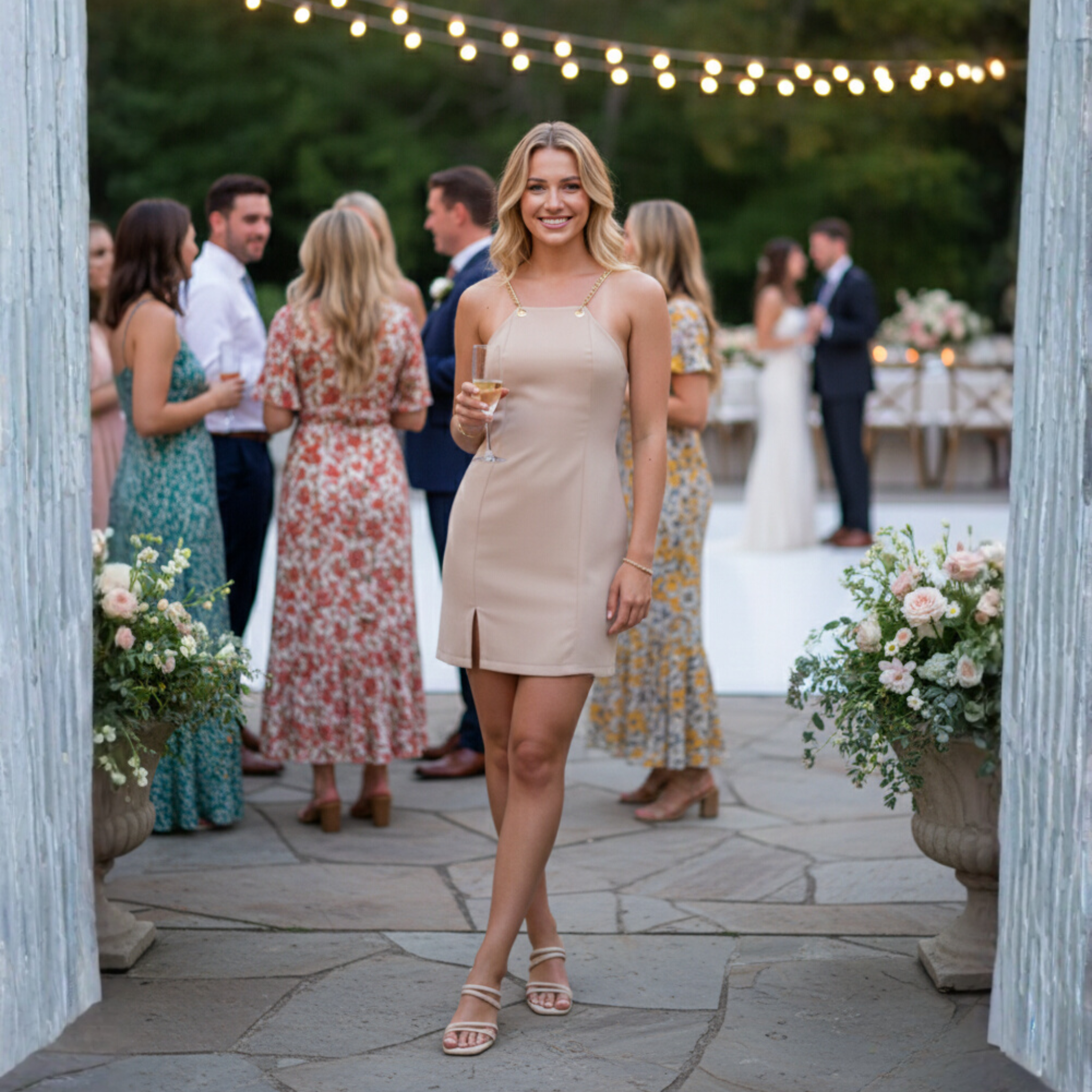 Tokyo Beige Mini Satin Dress