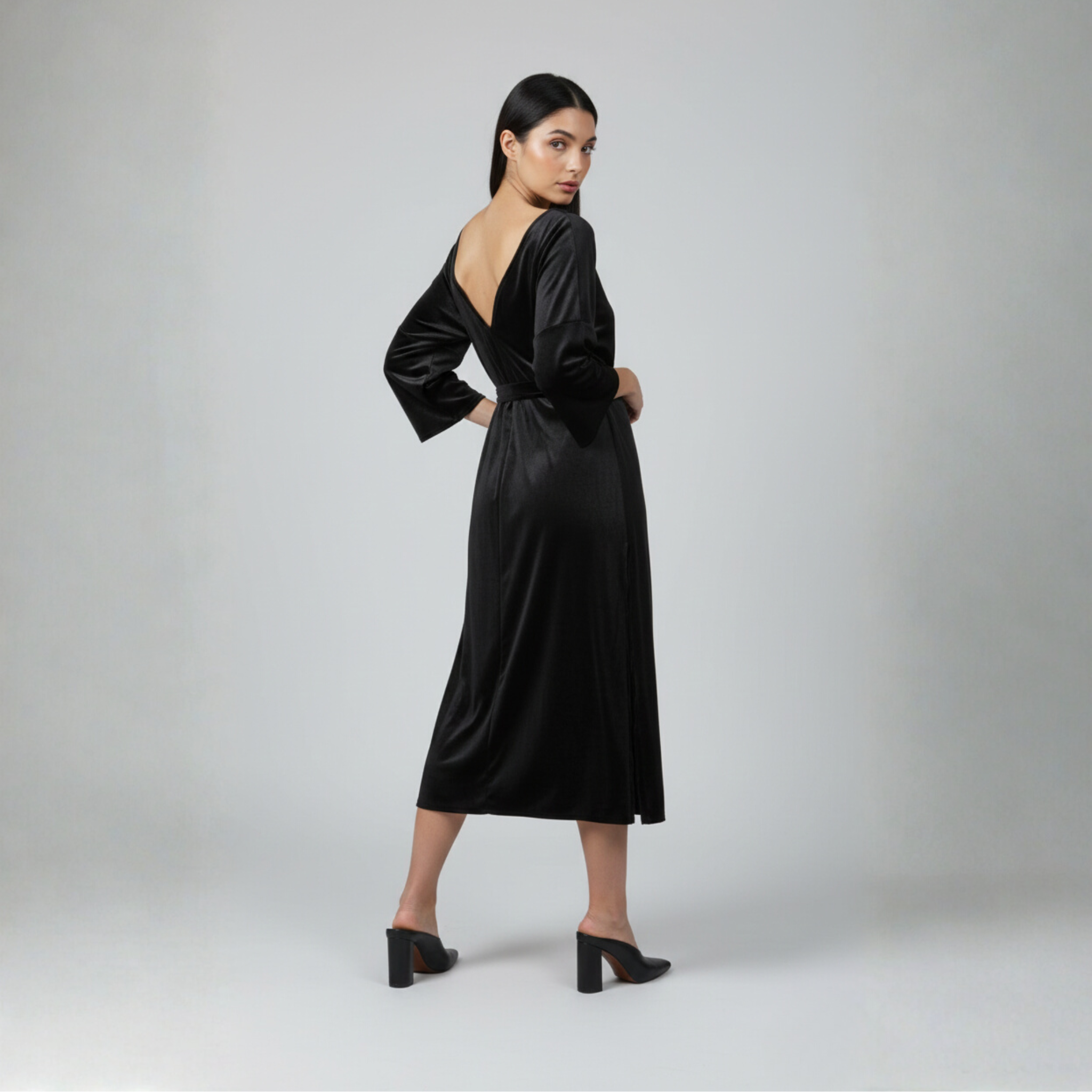 Velvet Midi Dress with Open Back