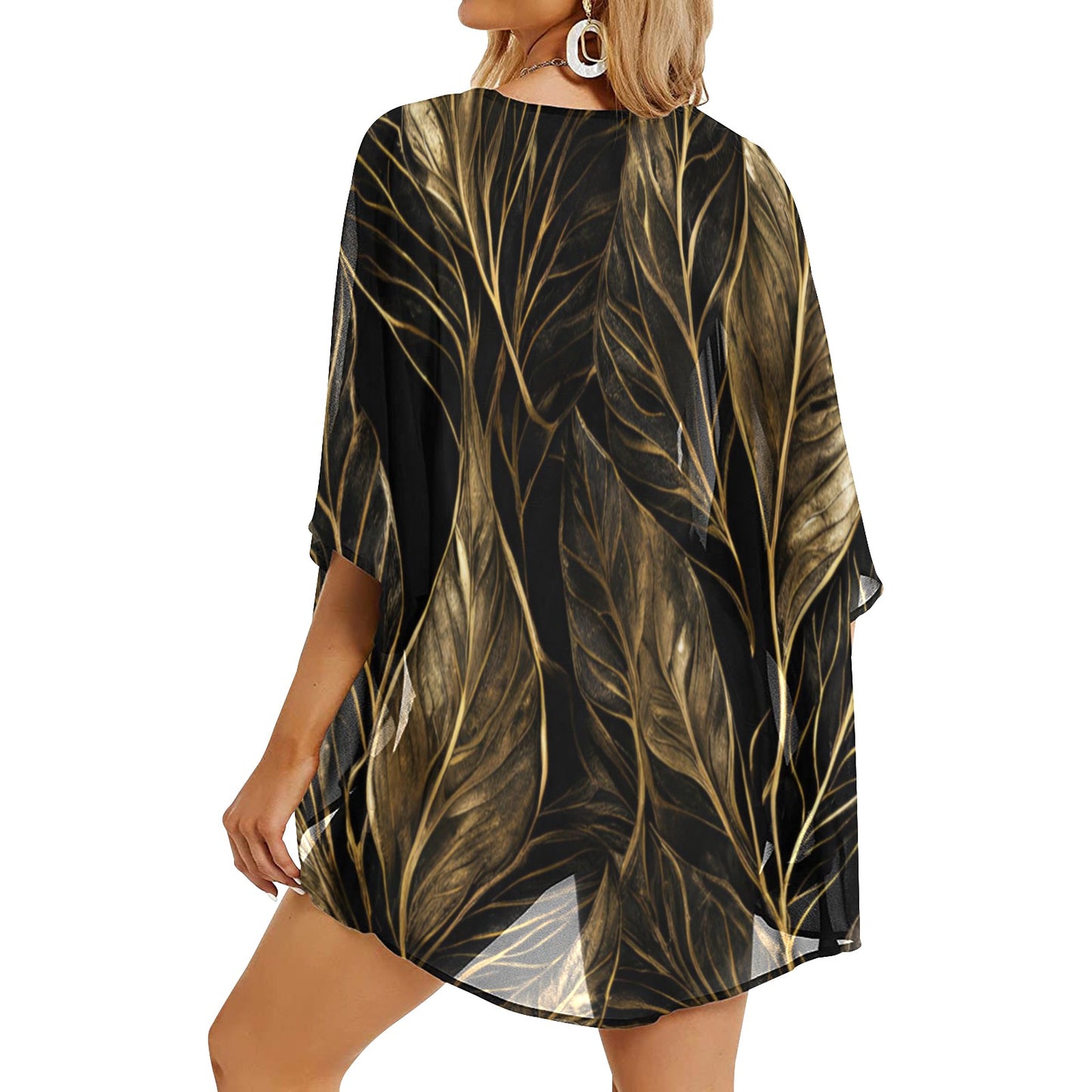 Golden Leaf Kimono Chiffon Cover Up