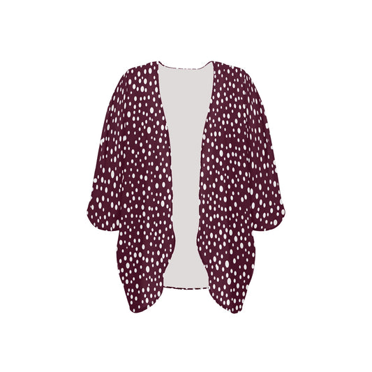 Burgandy Dots Print Chiffon Kimono