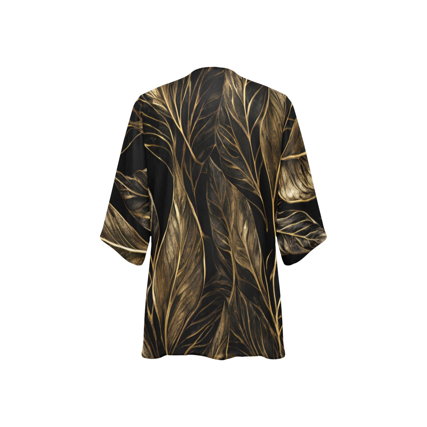 Golden Leaf Kimono Chiffon Cover Up