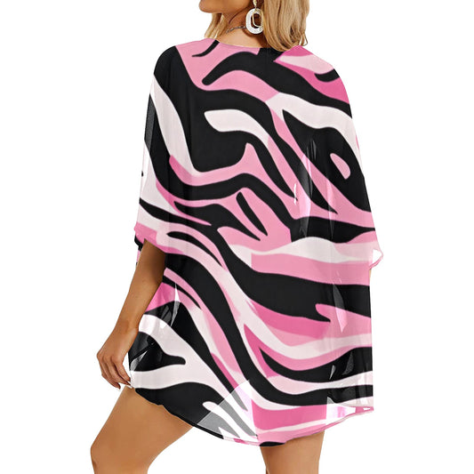 Pink Zebra Print Chiffon Kimono Cardigan