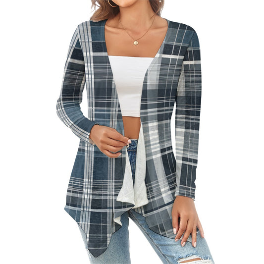 Blue shades plaid knit cardigan