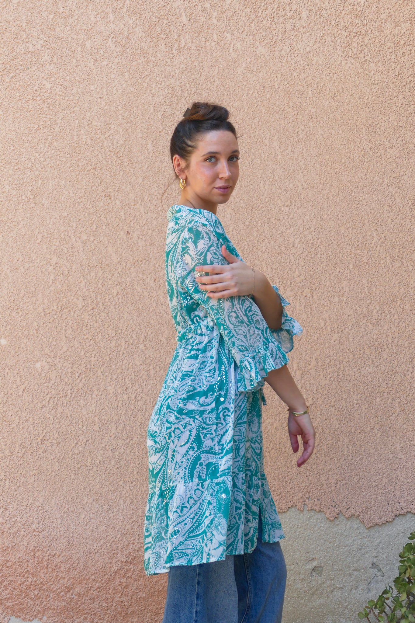 Turquoise chiffone kimono cover "Atacama Breeze"