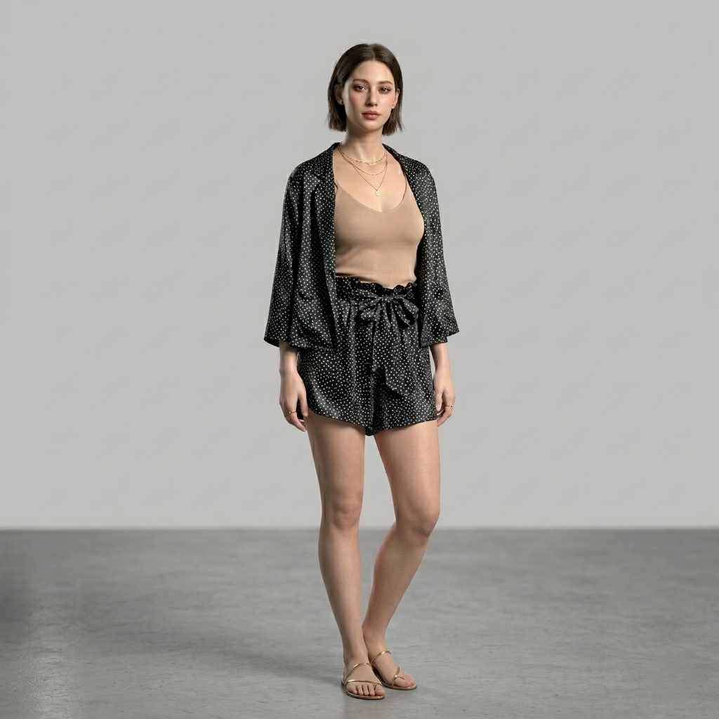 Polka dots Sateen Paperbag Shorts