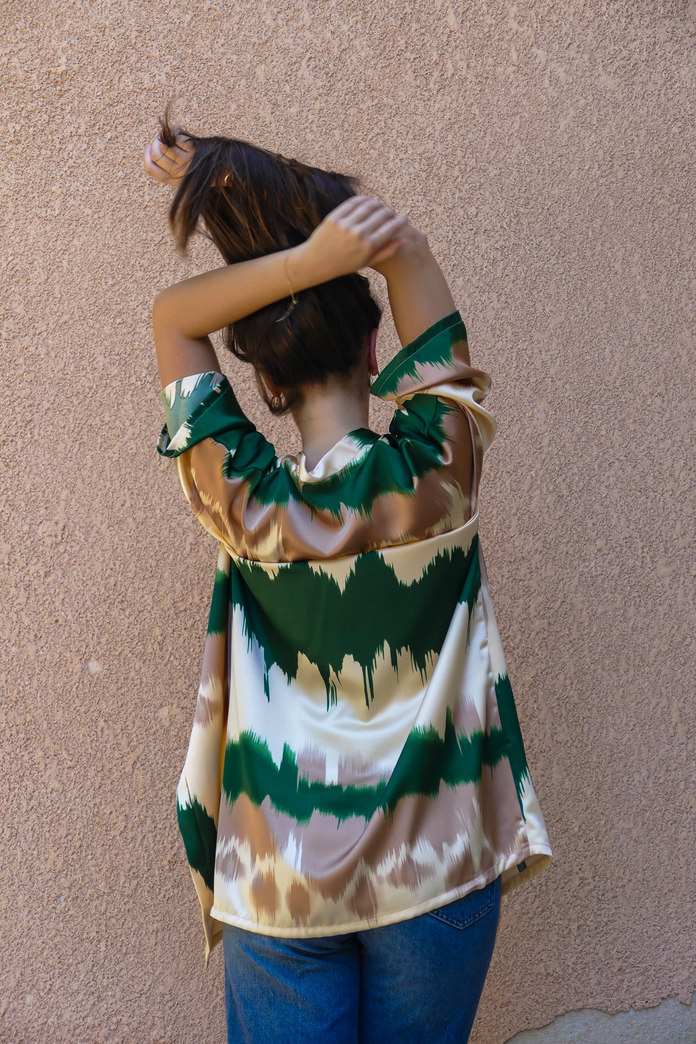 Brush Print Satin Kimono