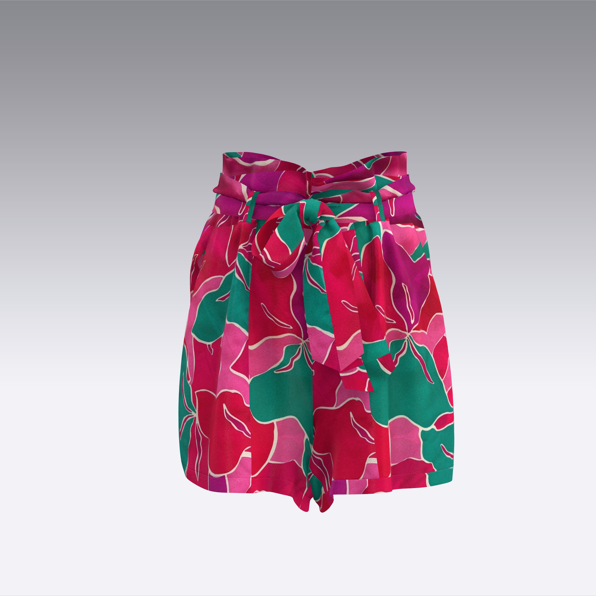 Floral Pink Sateen Paperbag Shorts
