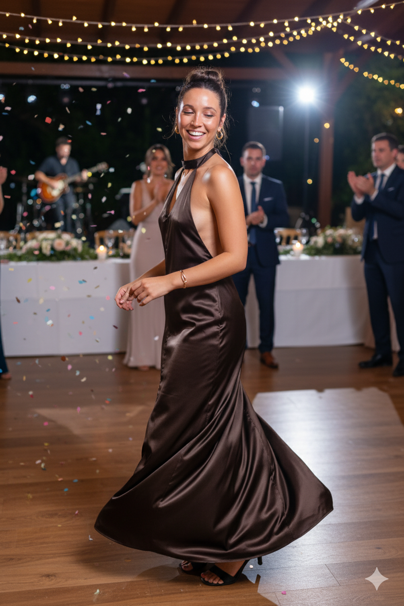 LA Brown Satin Dress