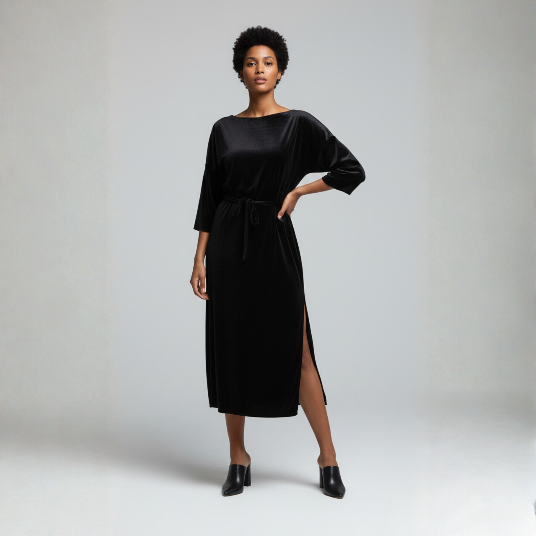 Velvet Midi Dress with Open Back