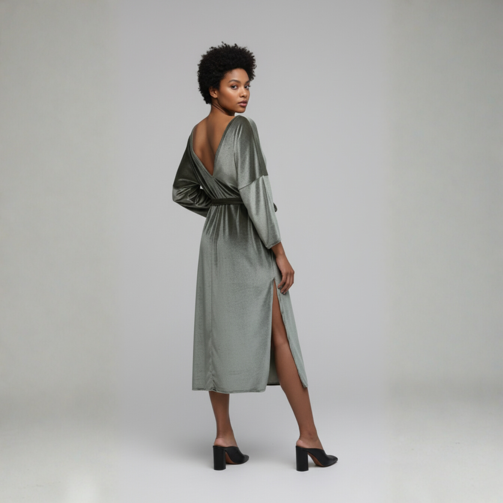 Velvet Midi Dress with Open Back