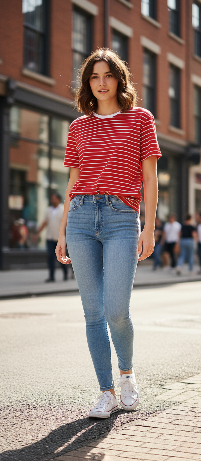 Red striped soft T shirt