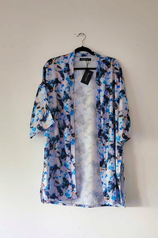 Blue color splash kimono cardigan